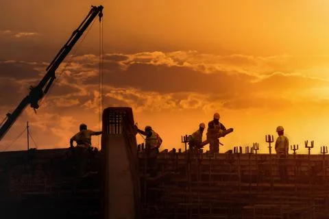 Construction site at sunset Stock Photos