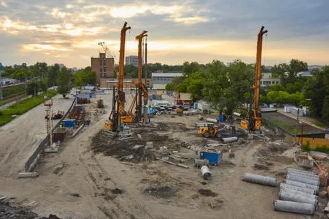Construction site at sunset Stock Photos
