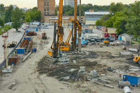 Construction site at sunset Stock Photos