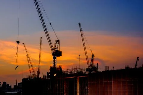 Construction site at sunset Stock Photos