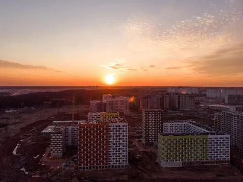 Construction site at sunset shot from above Stock Photos