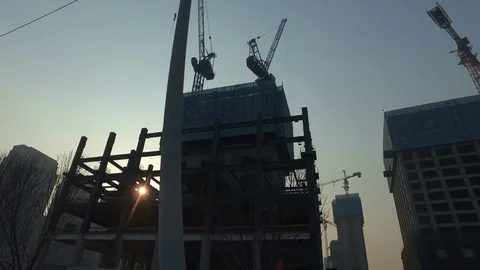 Construction Site At Sunset silhouette Stock Footage 73222043