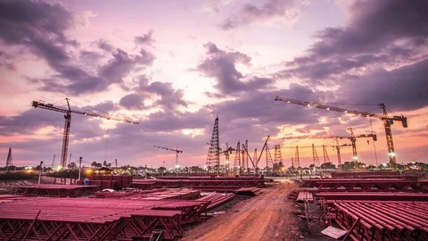 Construction site with sunset, time lapse Stock Footage 71949488
