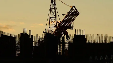 Construction site sunset, timelapse Stock Footage 79051404