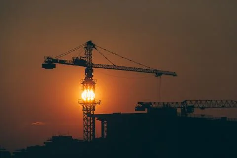 Construction site in sunset with a view Stock Photos