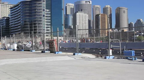 Construction site at Sydney Opera House, with city and people Stock Footage 41026255