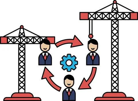 A construction site with three men in suits and ties working together Stock Illustration