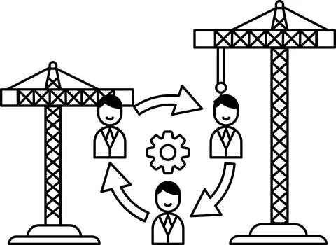 A construction site with three men in suits and ties working together Stock Illustration