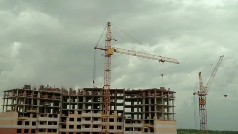 Construction site time lapse with crane working on buildings. Construction of an Stock Footage 201886675
