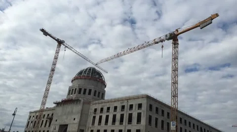 Construction site time-lapse with cranes and blue sky Stock Footage 51001086