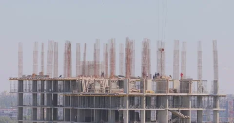 Construction site timelapse. Construction of a multi-storey residential building Stock Footage 159787546
