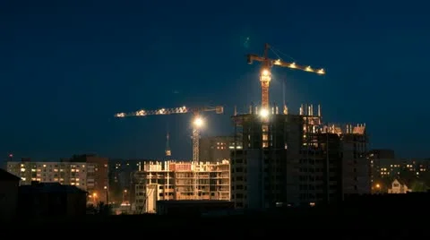 Construction site timelapse at night Stock Footage 10911301