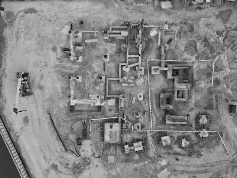 Construction site from top. Structural design engineering. Structure engineering Foto stock