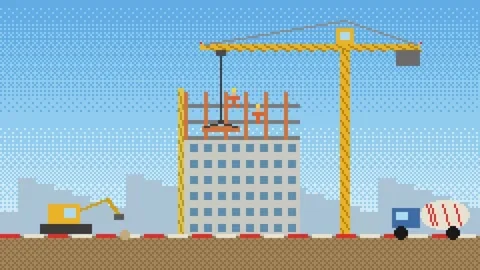 Construction site with tower crane lifting beams Vídeo Stock 348648352