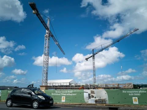 Construction site with tower cranes Foto stock