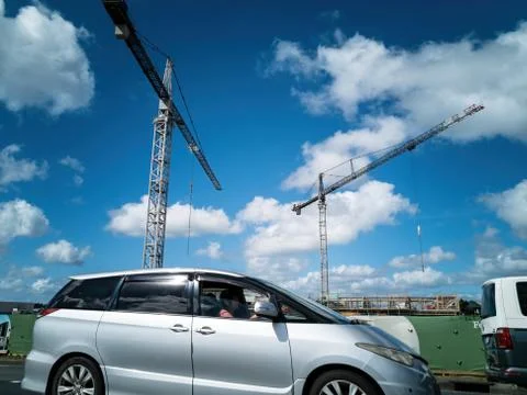 Construction site with tower cranes Stock Photos