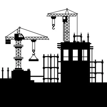 Construction Site with Tower Cranes. Vector 库存插图