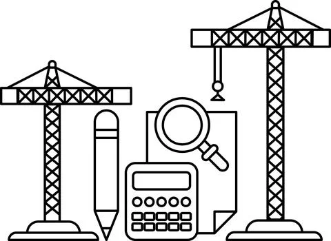 A construction site with two cranes and a calculator Stock Illustration