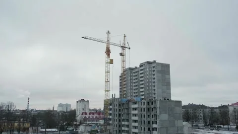Construction site, two cranes from a construction site Stock Footage 264784119