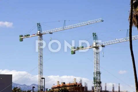 Construction site with two cranes in the strip in las vegas Stock Photos