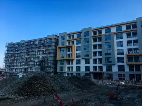 Construction Site with Two Multi Story Residential Buildings Stock Photos