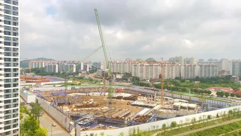 Construction site under construction using crane Stock Footage 278738029