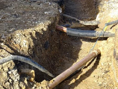 Construction Site Underground Piping Stock Photos