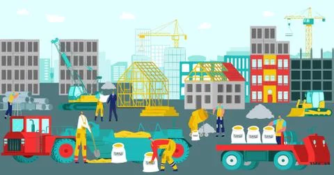 Construction site, vector illustration. Build house work design, building Stock Illustration