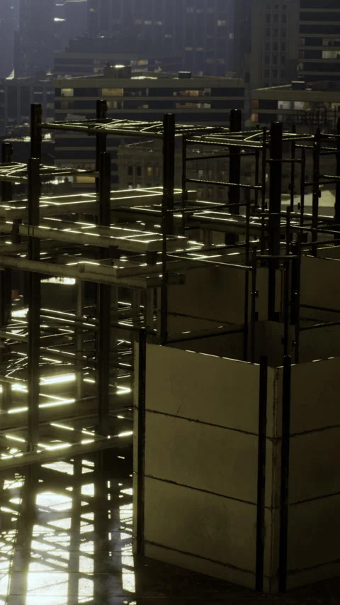 Construction site view during sunset in a city setting Stock Footage 334189237
