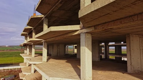Construction site view of unfinished building with open floors Stock Footage 324521039