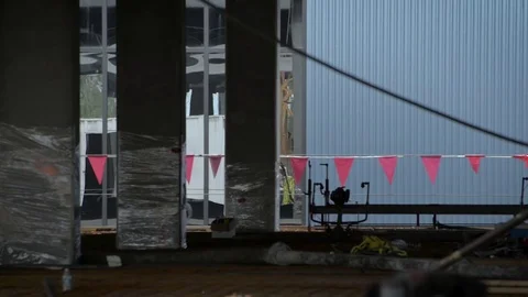 Construction site with warning flags Stock Footage 81227351