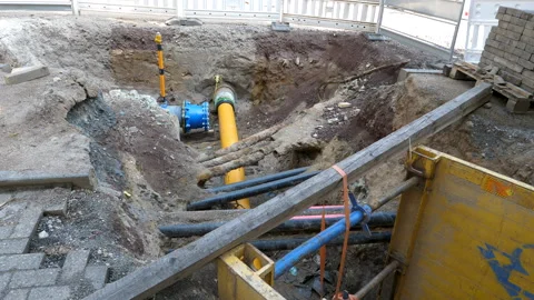 Construction site - water and heating lines Stock Footage 343667671
