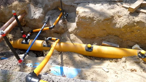 Construction site - water and heating lines Stock Footage 343667852
