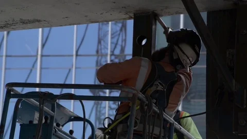 Construction Site Welder Prepping surface Stock Footage 81453737