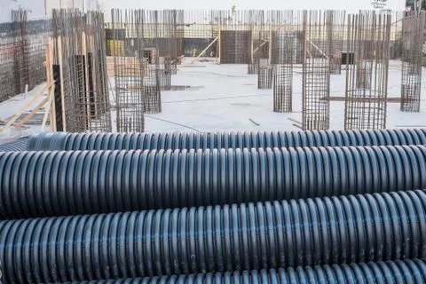 Construction site on which to build high-rise buildings Stock Photos