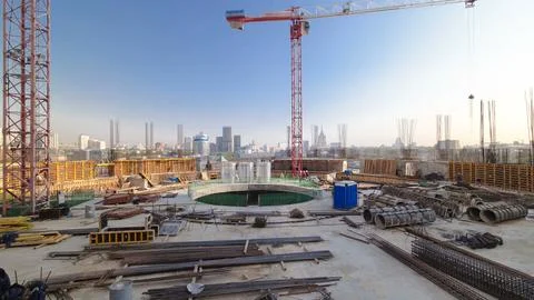 Construction site on which to build high-rise buildings timelapse hyperlapse Stock Photos