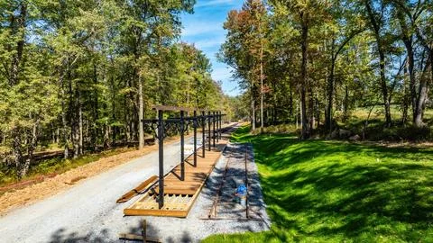 Construction Site of a Wooden Deck in a Forest Area During Daylight Stock Photos