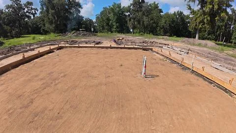 Construction Site With Wooden Foundation Forms And Dirt Fotos de archivo