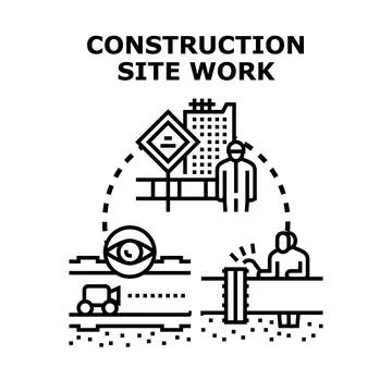 Construction site work planning and execution process Stock Illustration