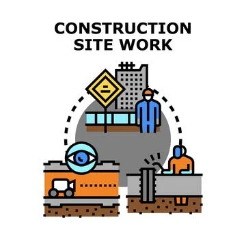 Construction site work planning and execution process Stock Illustration