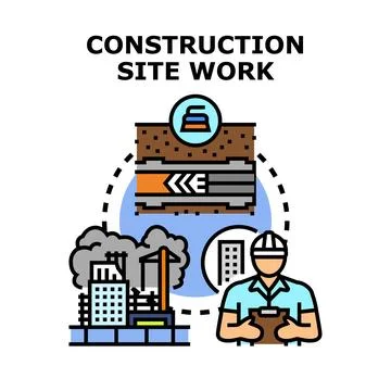 Construction site work planning erecting building infrastructure Stock Illustration