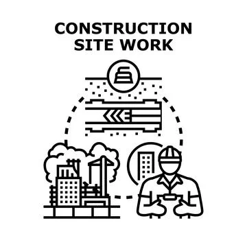 Construction site work planning erecting building infrastructure Stock Illustration