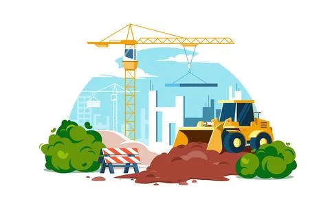 Construction site work in progress with machines イラスト素材