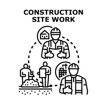 Construction site work project planning and building process Stock Illustration