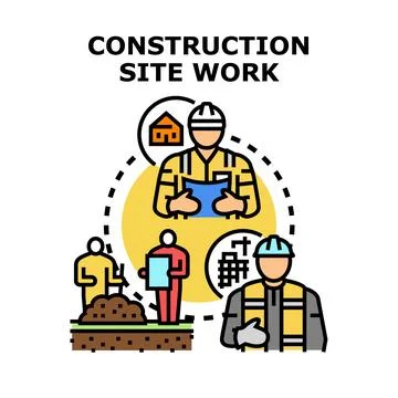 Construction site work project planning and building process Stock Illustration