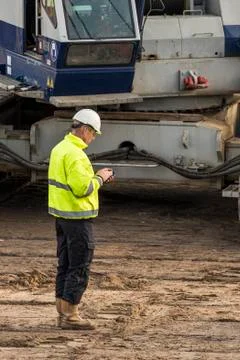 Construction Site Worker Cell Phone Driebergen Station Stock Photos