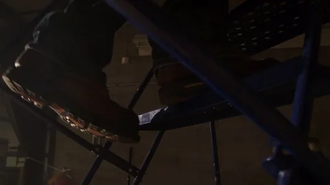Construction Site, Worker Climbing Down Steps Stock-Footage 127329331