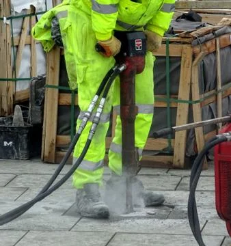 Construction Site Worker With Jackhammer (2) Stock Photos