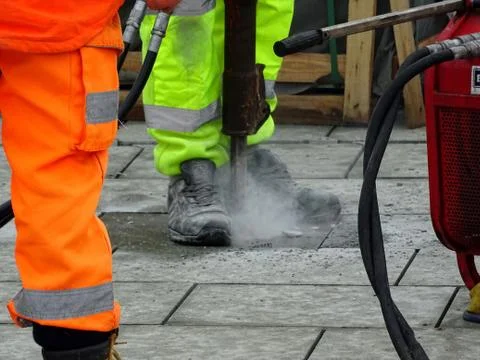 Construction Site Worker With Jackhammer (3) Stock Photos