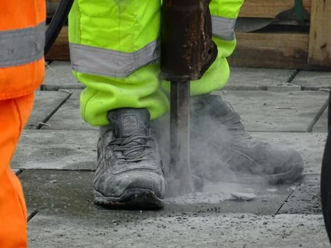 Construction Site Worker With Jackhammer (4) Stock Photos
